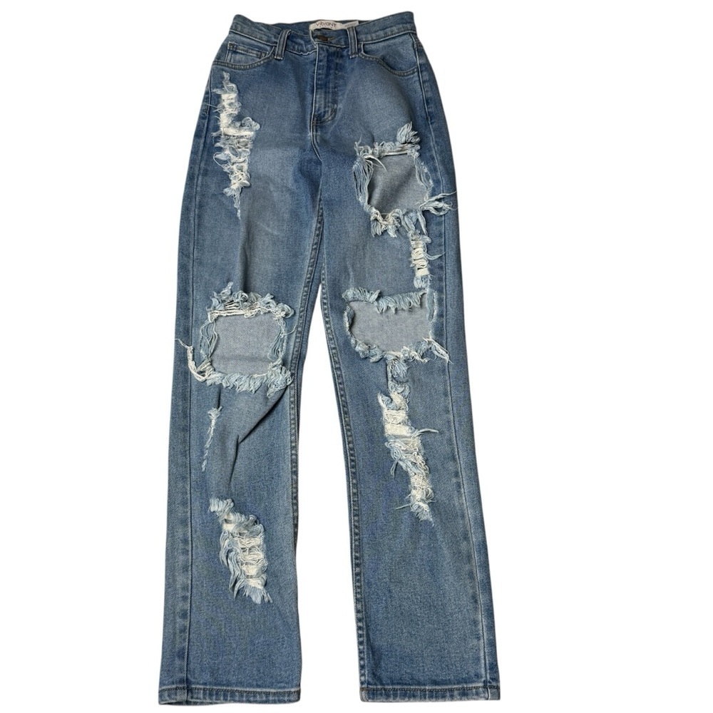 Vibrant Straight Leg Ripped Blue Jeans